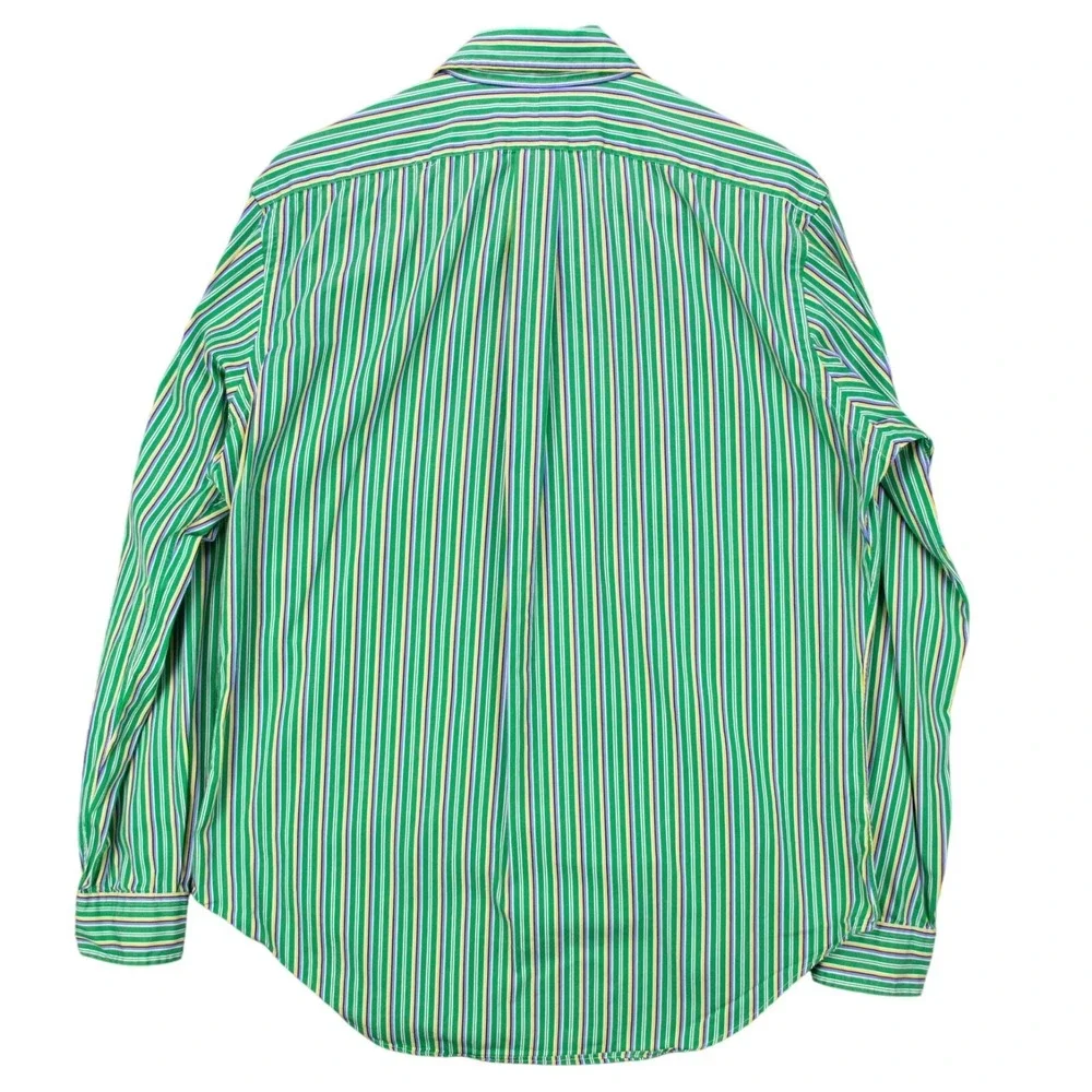 VTG Polo Ralph Lauren Mens Medium Green Stripe Classic‎ Fit LS Shirt